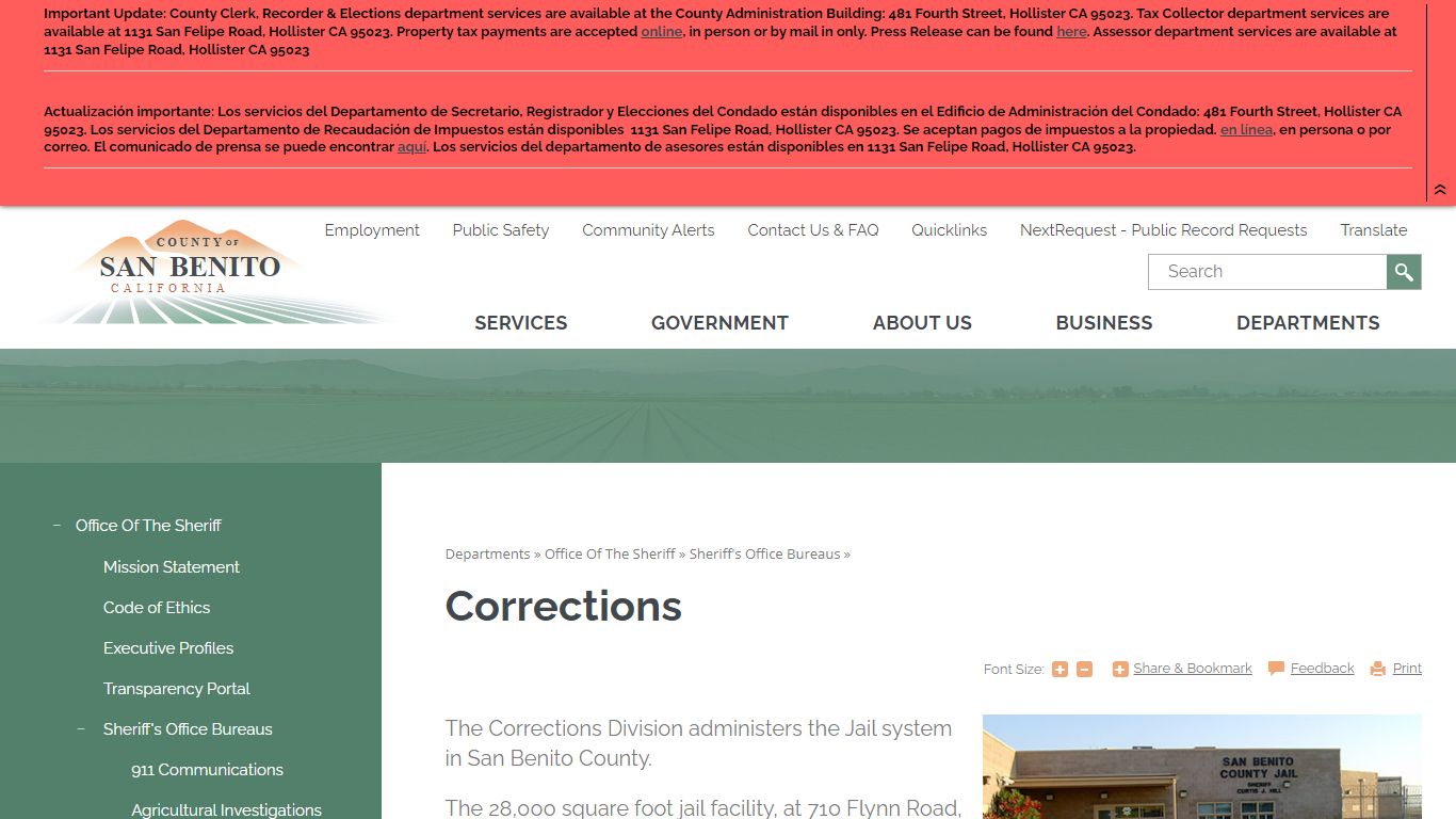 Corrections | San Benito County, CA