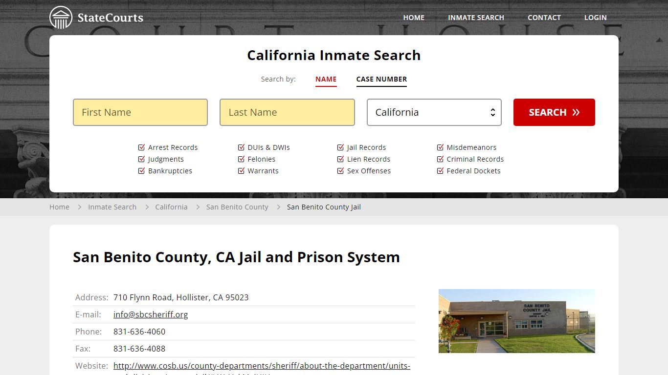 San Benito County Jail Inmate Records Search, California - StateCourts